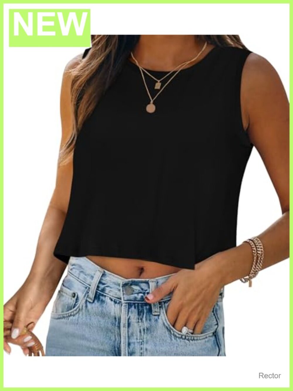 Women's Loose Fit Sleeveless Crew Neck Crop Tank Top Summer Casual Basic Tee
